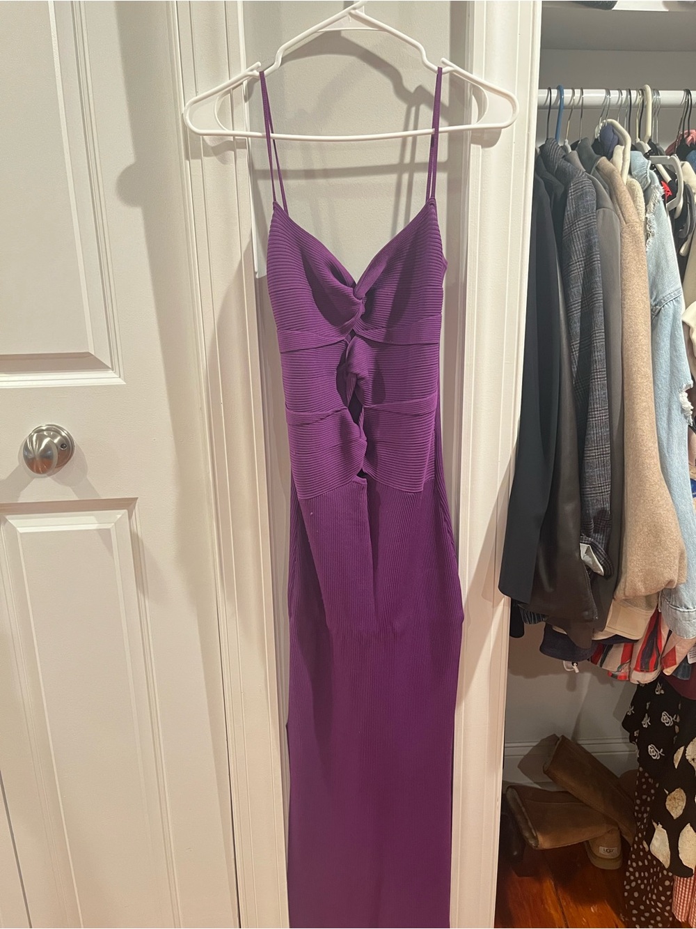 Purple Twist-Front Spaghetti Strap Maxi Dress